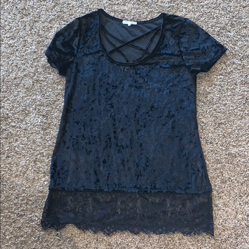 Maurices Black Velvet and Lace Criss Criss Top